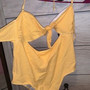 nobo yellow plaid cut out one piece